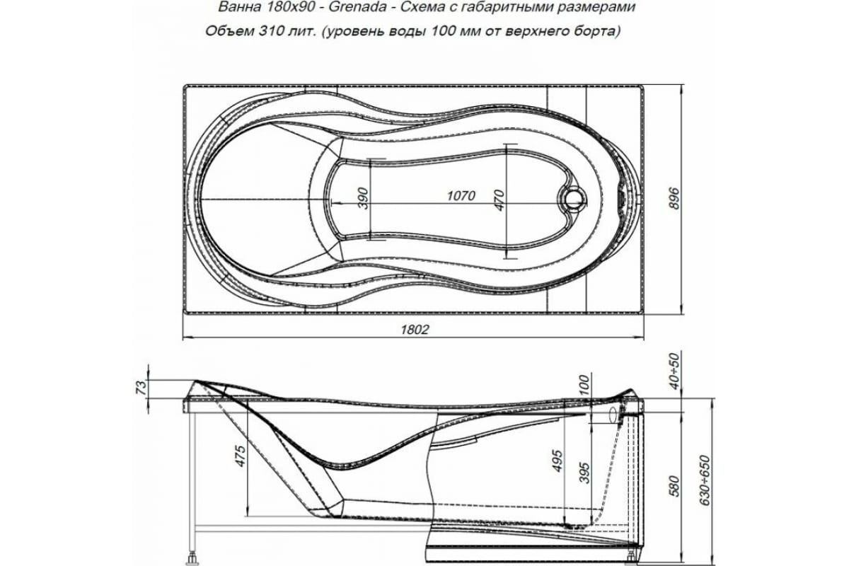 Приобрести aquanet акриловая ванна grenada 180x90 см, белая