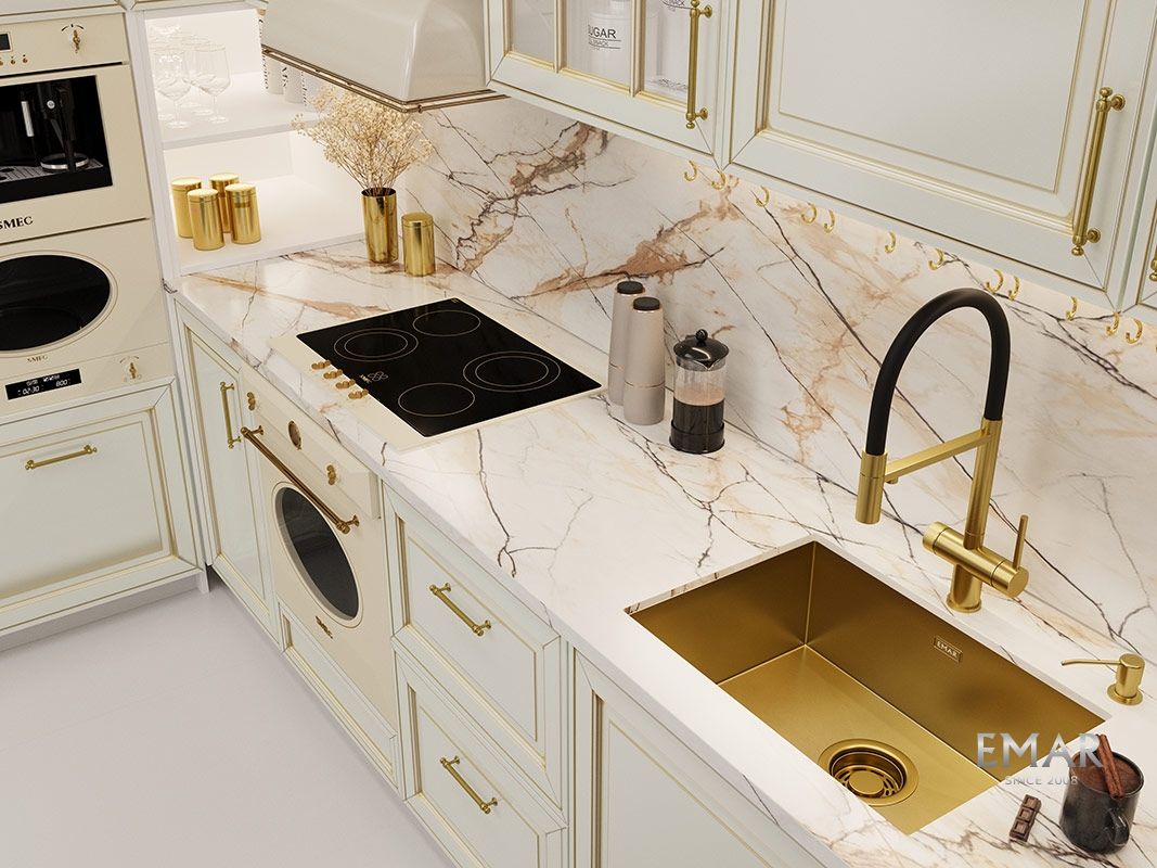 Приобрести emar кухонная мойка 54х42 см, золото emb-123a pvd emb-128a pvd nano golden