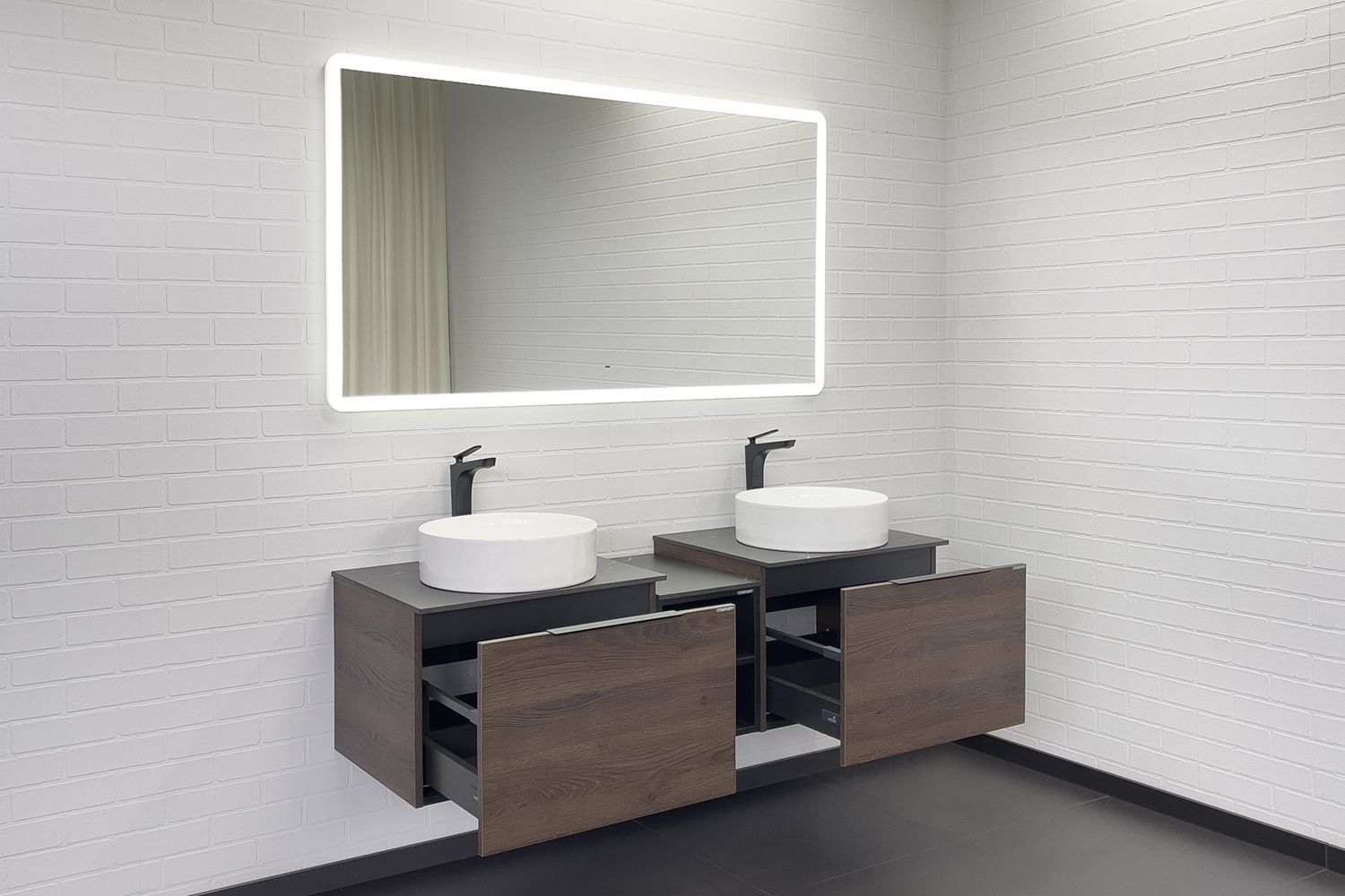 Приобрести сomforty тумба со столешницей и двумя раковинами портленд-150 дуб шоколадно-коричневый, раковины 9110