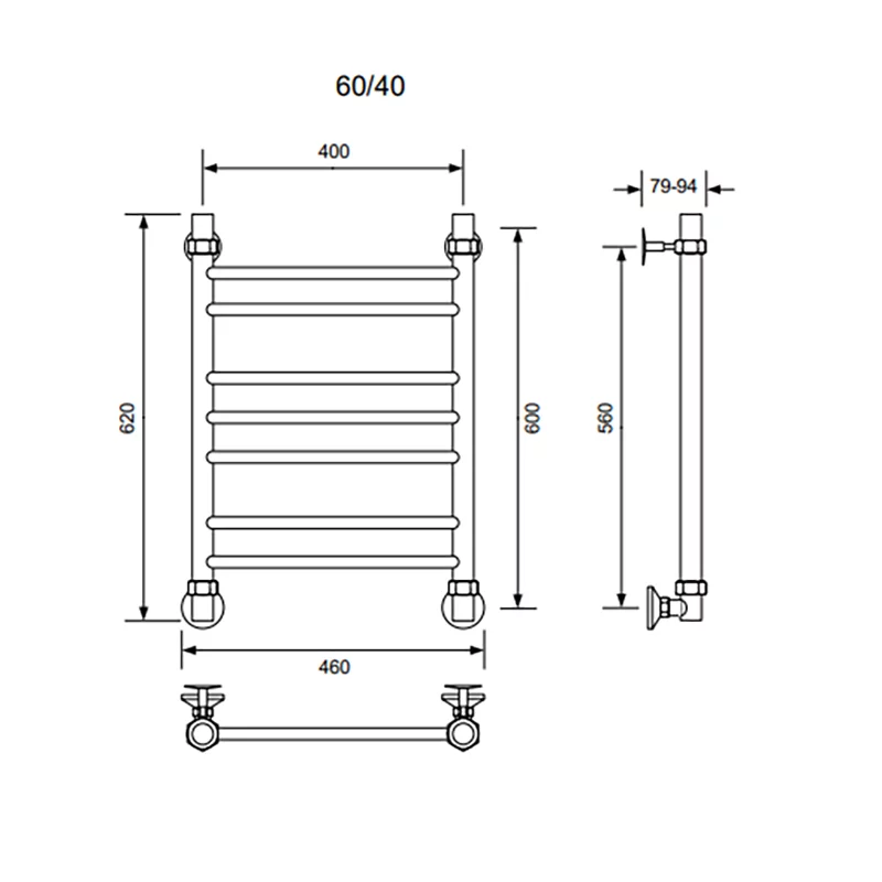Приобрести veconi полотенцесушитель водяной voga 40х60 см, графит v6040gr
