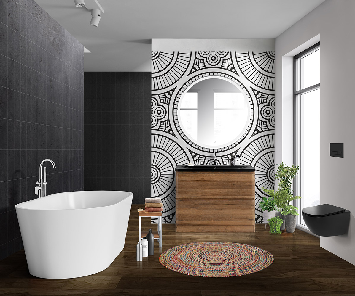 Приобрести belbagno тумба с раковиной albano 100 см, напольная rovere rustico, чёрная раковина