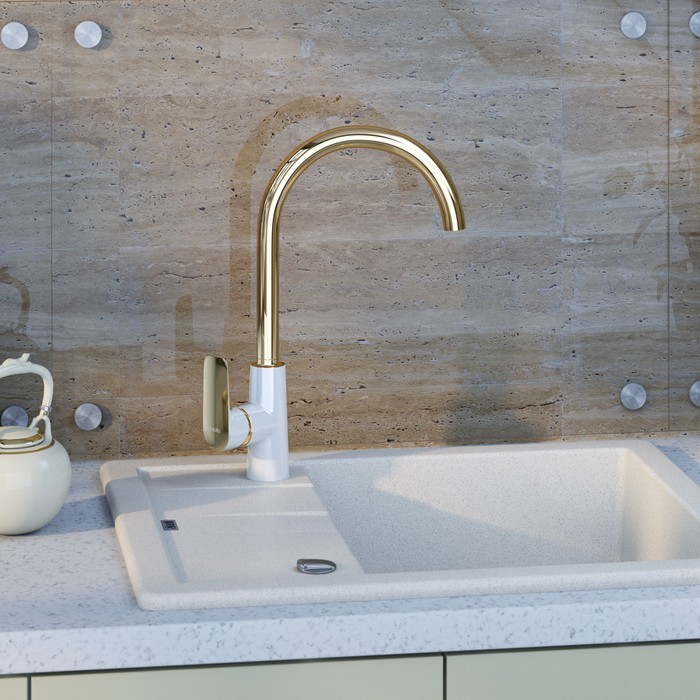 Приобрести iddis смеситель для кухни cloud 394мм, белый\золото clowg00i05