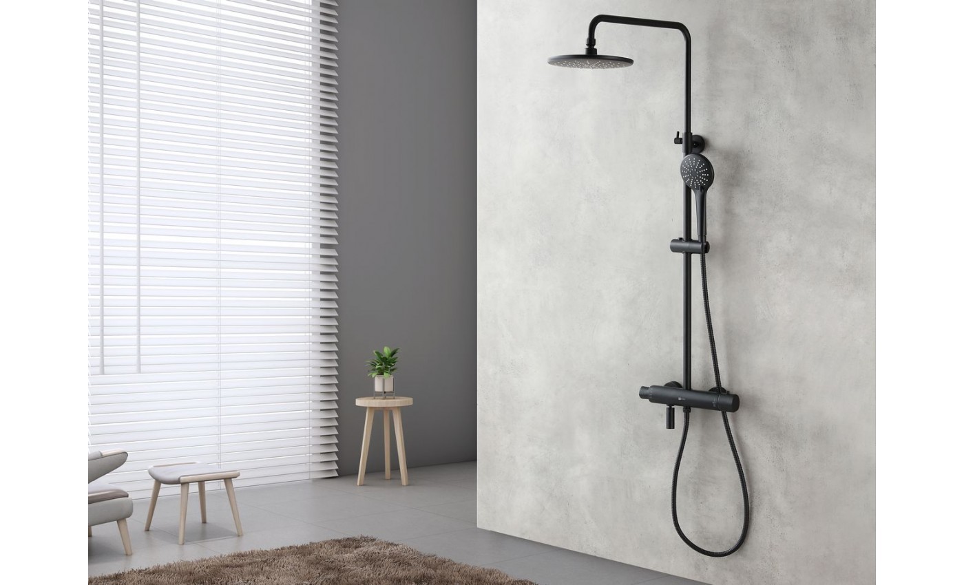 Приобрести lemark душевая система bronx с термостатом, черный матовый lm3772bl