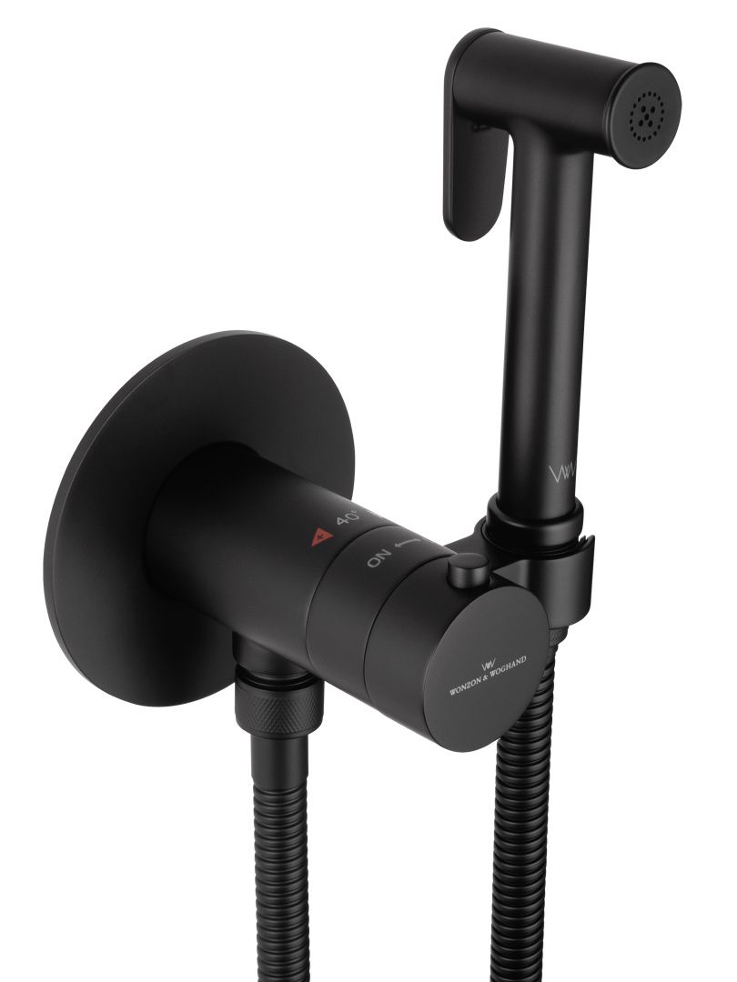 Приобрести смеситель с гигиеническим душем и термостатом встраиваемый wonzon & woghand, черный матовый (ww-88829909-mb)