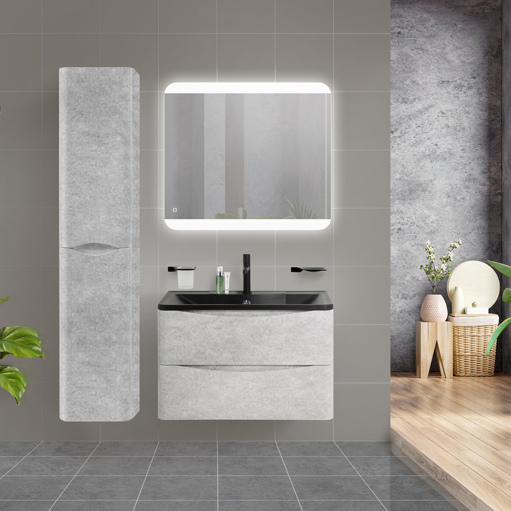 Приобрести belbagno тумба с раковиной acqua 80 см, подвесная cemento verona grigio, чёрная раковина