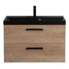 BelBagno Тумба с раковиной AURORA 80 см, подвесная Rovere Nebrasca Nature, чёрная раковина