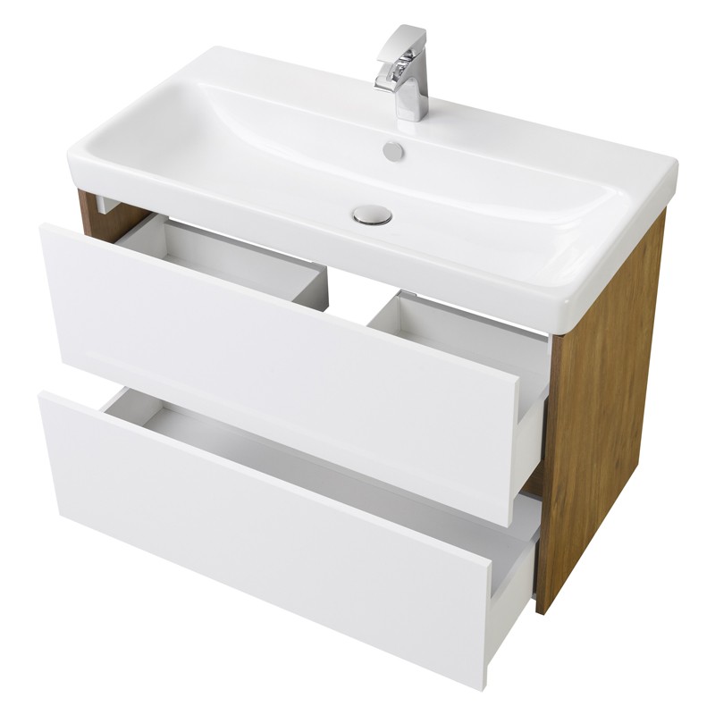 Приобрести акватон тумба c раковиной сканди 90 белая, дуб рустикальный