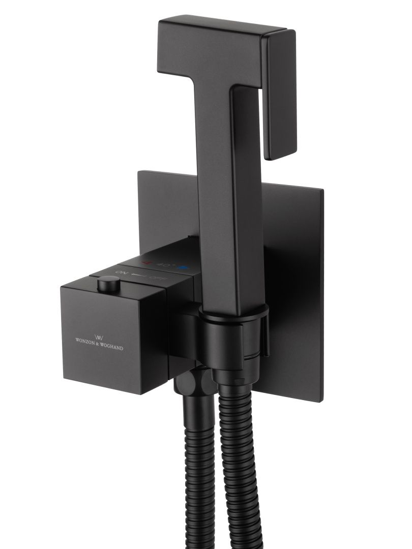 Приобрести смеситель с гигиеническим душем и термостатом встраиваемый wonzon & woghand, черный матовый (ww-88829910-mb)