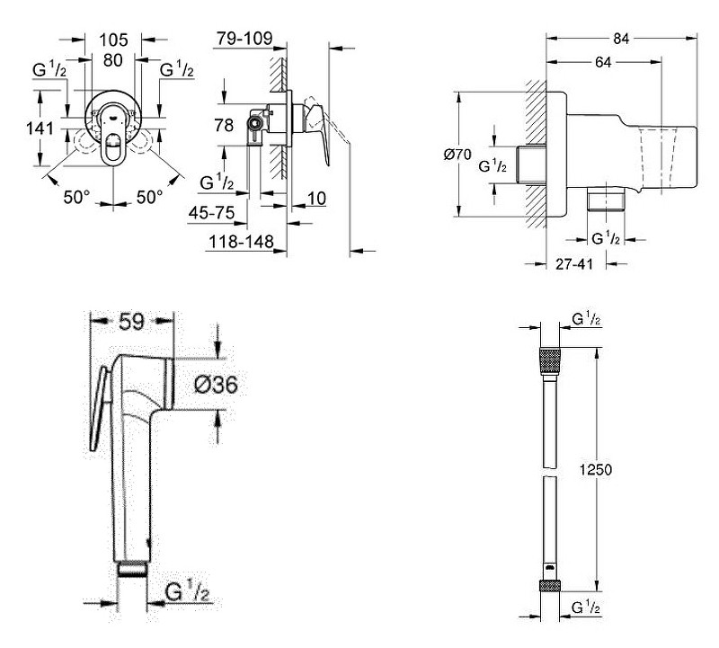 Приобрести 1grohe комплект гигиенического душа со смесителем bauloop, хром 124895