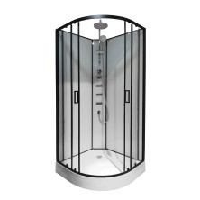 Loranto Душевая кабина NEO 100x100x(190+15) с низким поддоном 15см, прозрачное закаленное стекло 5 мм, задние стеклянные стенки белые, профиль черный-матовый (CS-21811-100)