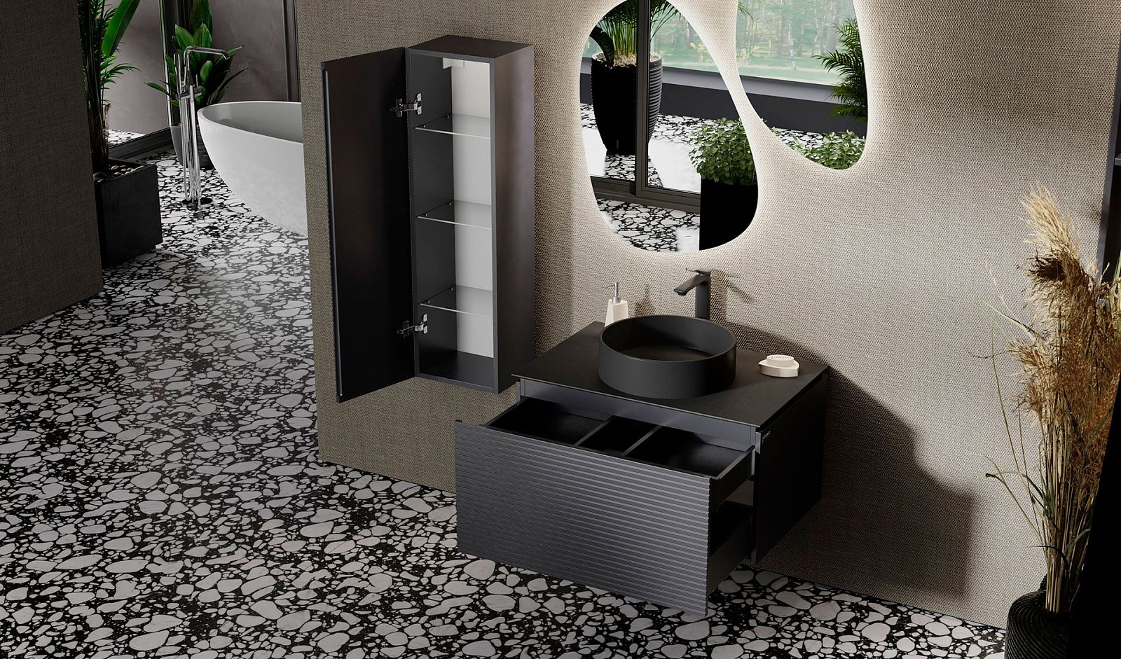 Приобрести jorno тумба подвесная stone 80 см со столешницей, антрацит