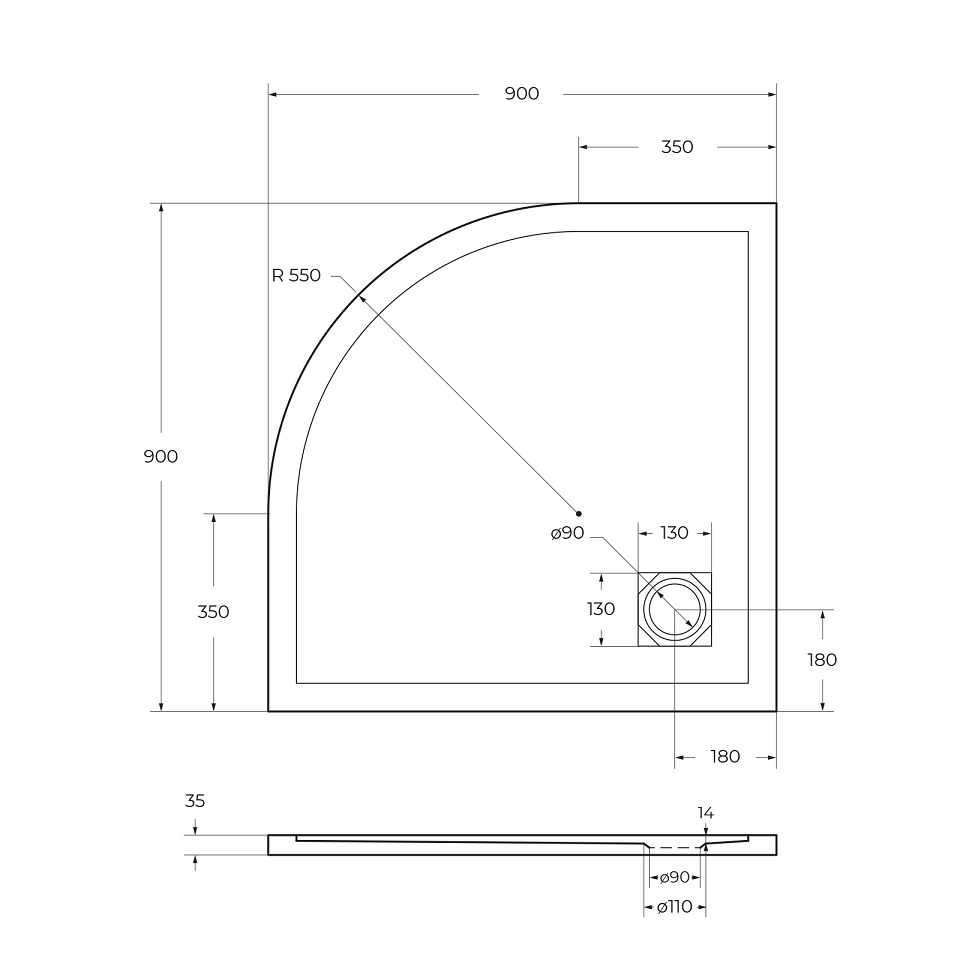 Приобрести belbagno душевой поддон 90х90 см, искусственный мрамор, сифонuno tray-mr-uno-r-90-550-35-nero-cr