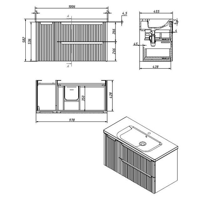 Приобрести caprigo тумба с раковиной termin-albero stripe 100 см, левая, палисандр, шпон